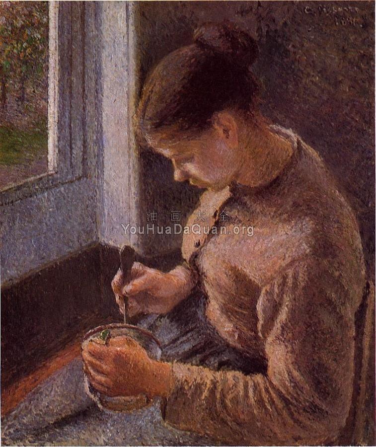 Breakfast, Young Peasant Woman Taking Her Coffee - 卡米耶·毕沙罗